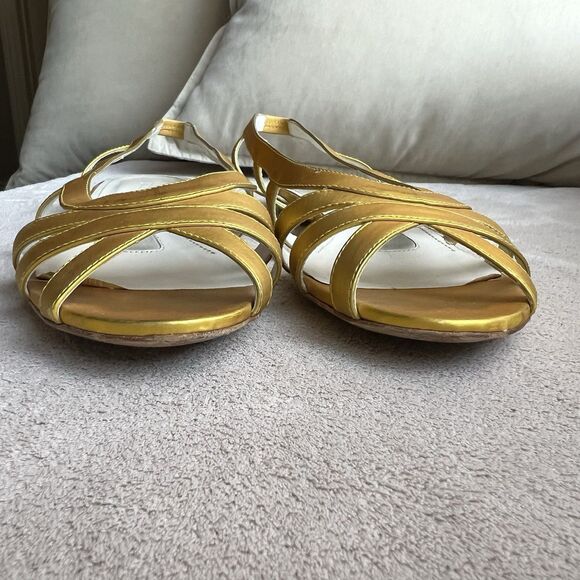 Jil Sander Metallic Gold Cage Peep-Toe Slingback Flat Sandal Women 38.5 US 7.5 - Picture 8 of 13